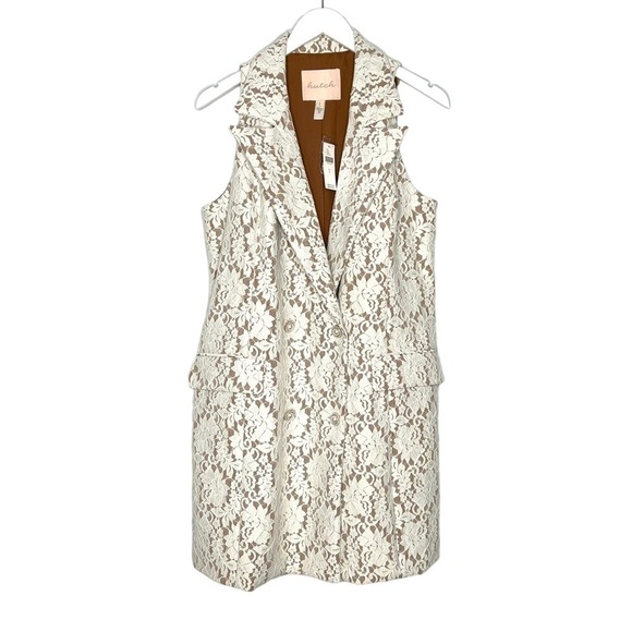 Anthropologie Hutch Sleeveless Double-Breasted White Lace Blazer Dress L NEW - Picture 7 of 16